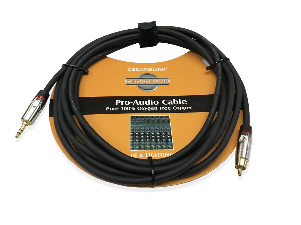 One RCA Male, to 3.5mm Male Aux Mini Jack Stereo cable - 12 ft