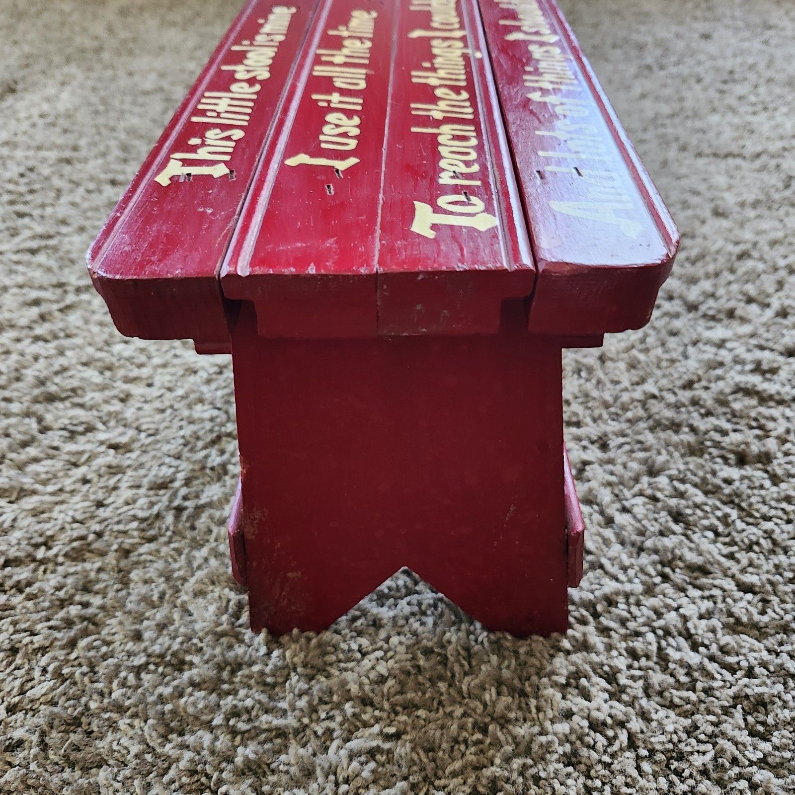 Vintage Red Child's Wood Step Stool "This little stool is mine..."