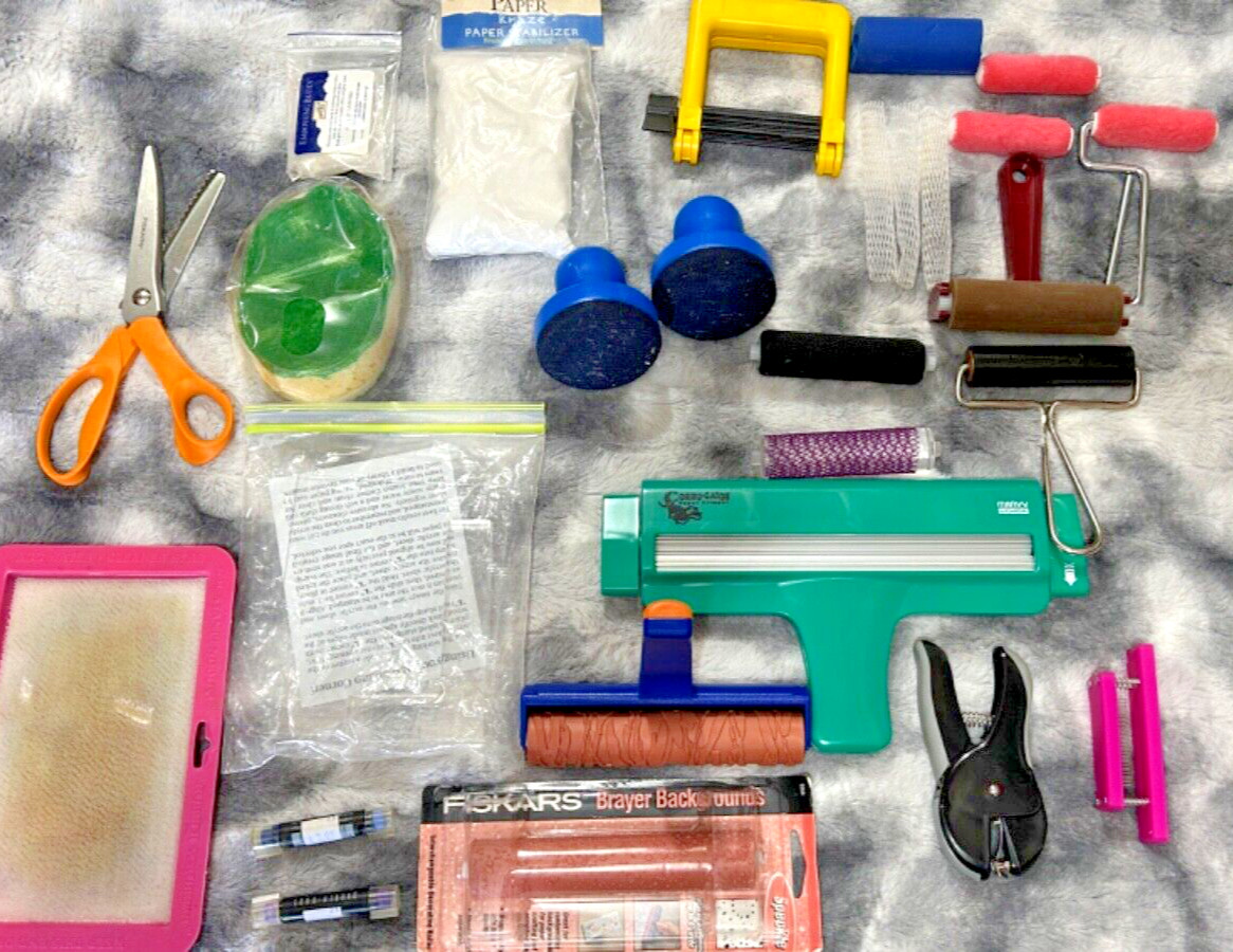 HUGE LOT OF PAPER PRESS for ART/CRAFT/STAMPING wood STAMP and SUPPLIES, SOME NEW