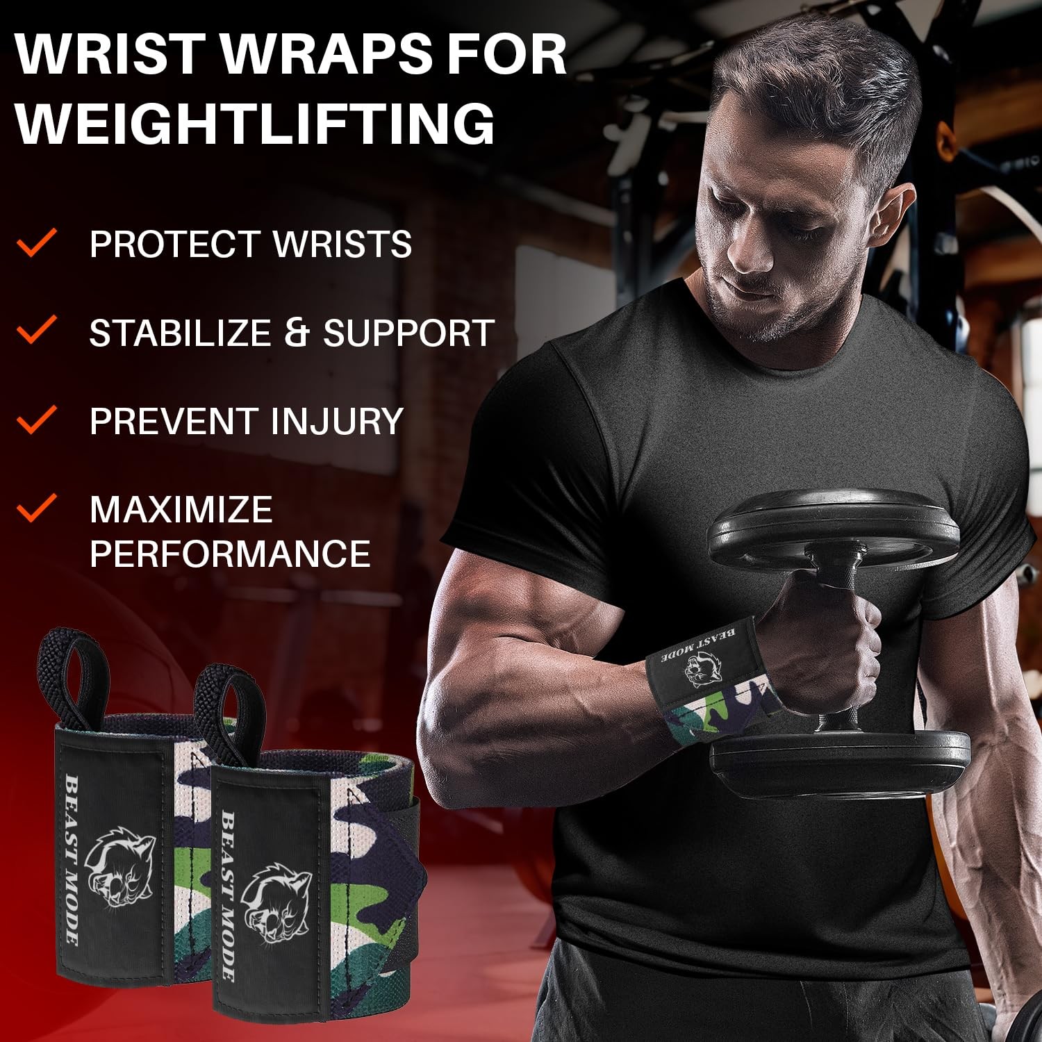 HeavyDuty Weightlifting Wrist Wraps with Thumb Loop for Powerlifting & Training