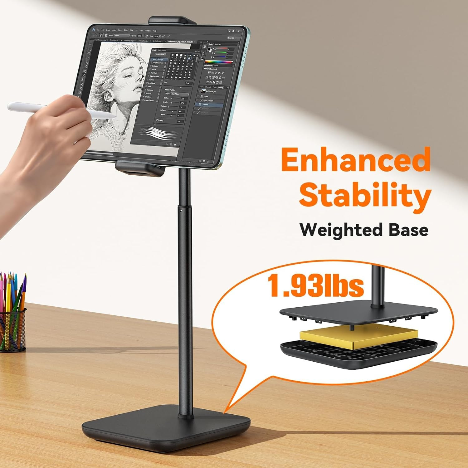 Tablet Stand for Desk with 360 Adjustable Holder Clamp Bracket, Height Adjustabl