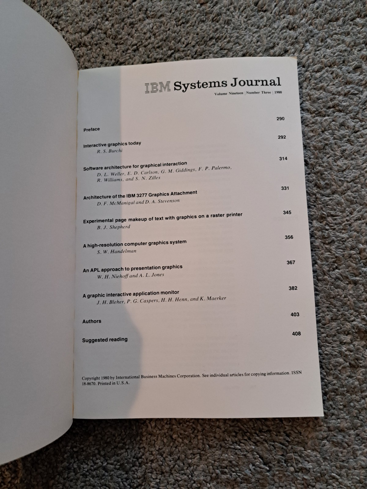 IBM Systems Journal Volume Nineteen Number Three 1980 Computer Graphics