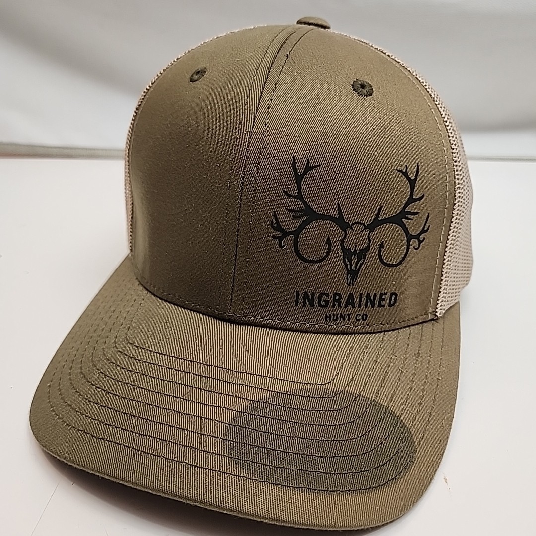 INGRAINED Hunt Co Hat Deer Skull Antler Green Mesh Back Cap Snapback By Yupoong