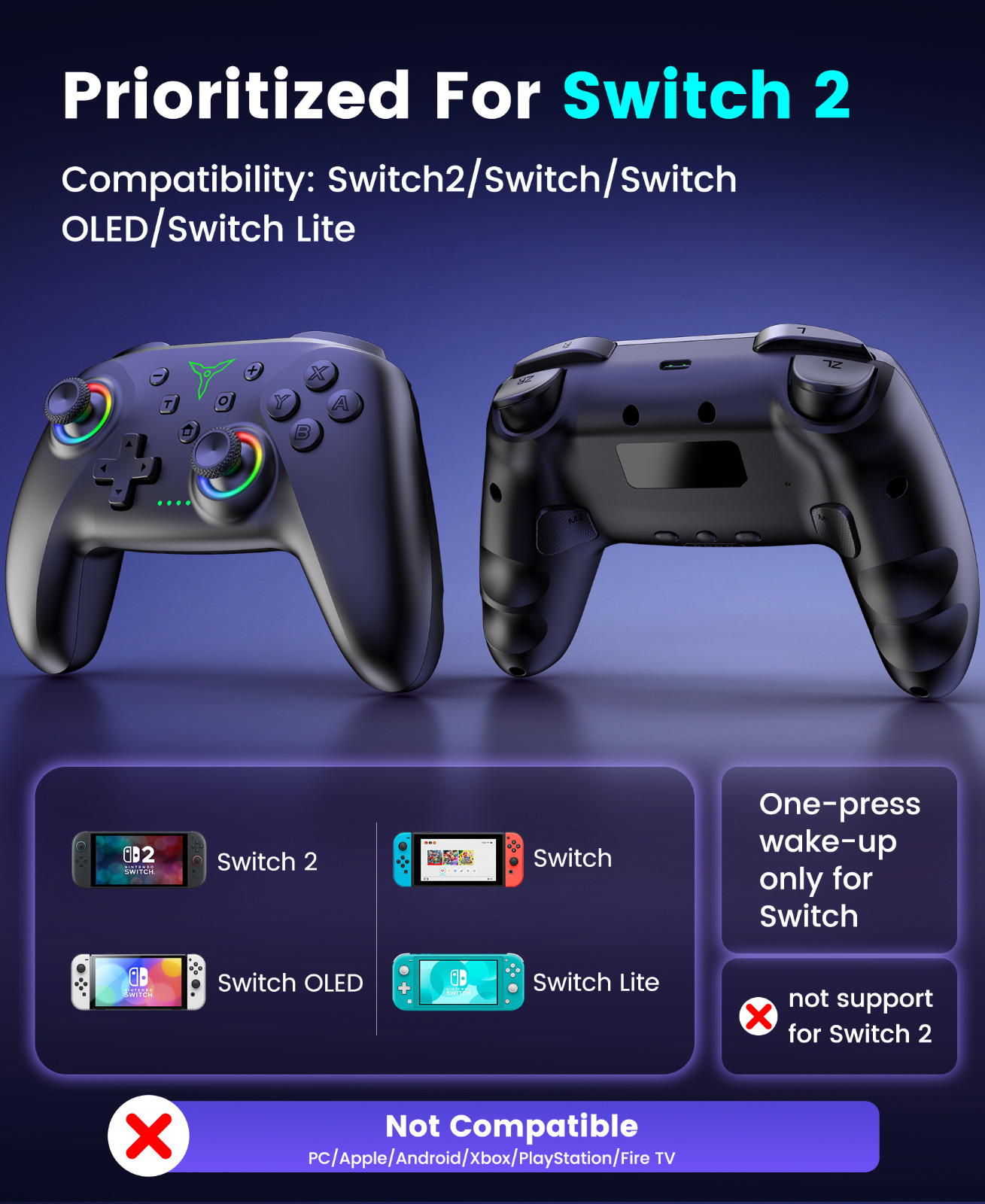 Switch 2 Controller for Nintendo Switch 2/Switch/OLED/Lite with Hall Effect