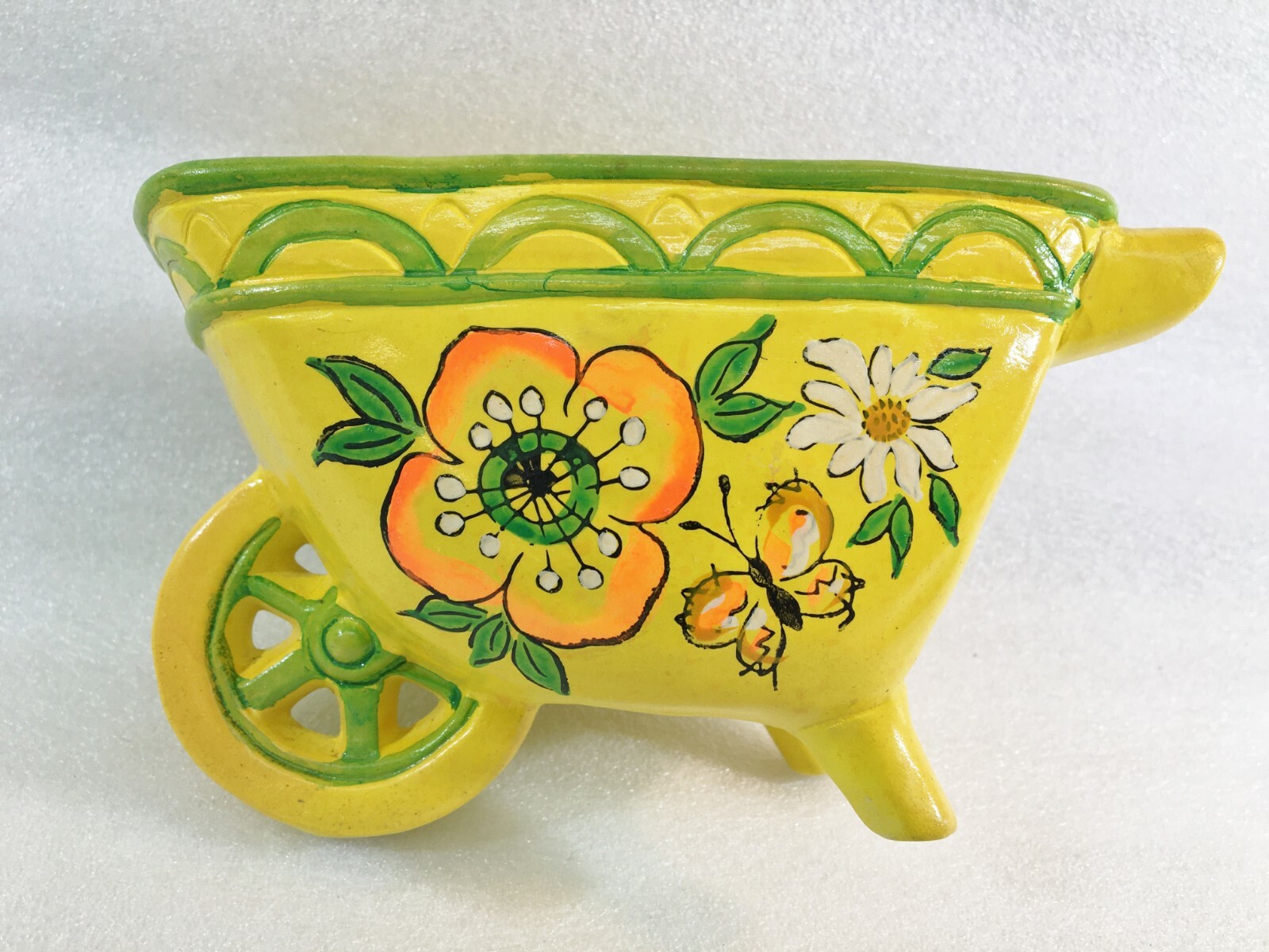 Hand Painted Pottery Wheel Barrel Planter