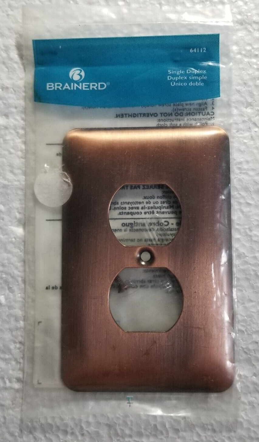 Brainerd Single Duplex Cover Plate Antique Cooper New Sealed Package #64112