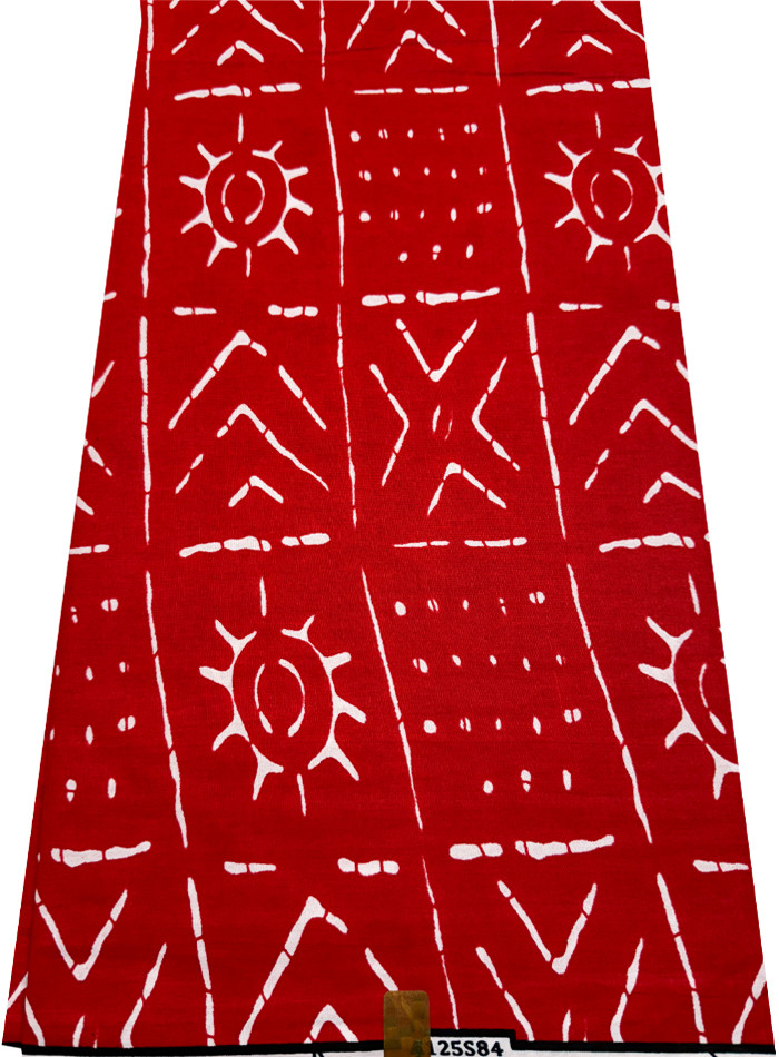 African Super Quality Wax Prints Sell by 6 Yards- Mudcloth Design- Red and White