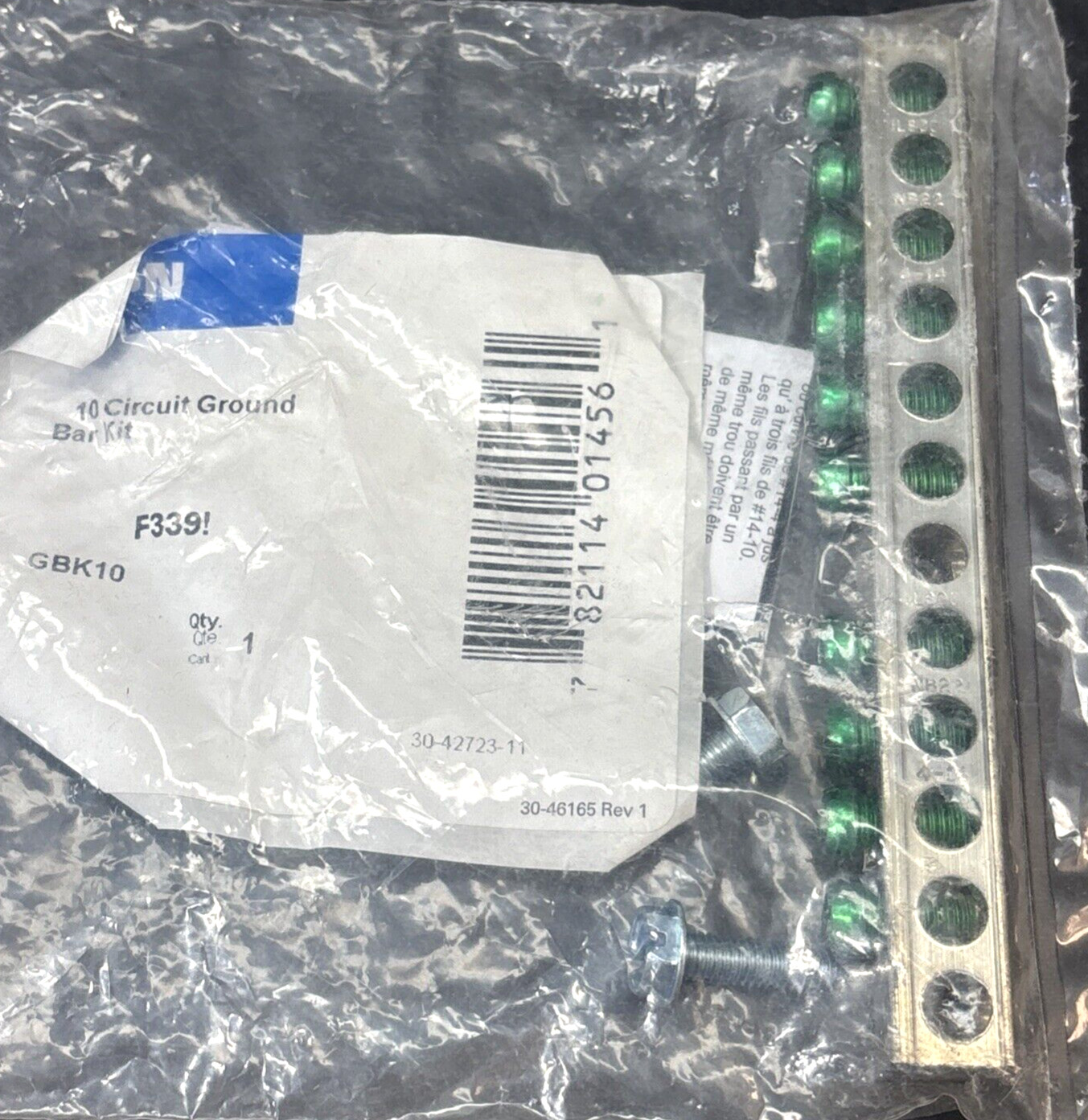 Eaton Cutler Hammer GBK10 Penel Ground Bar Kit, 10 Conductor, Free US Ship