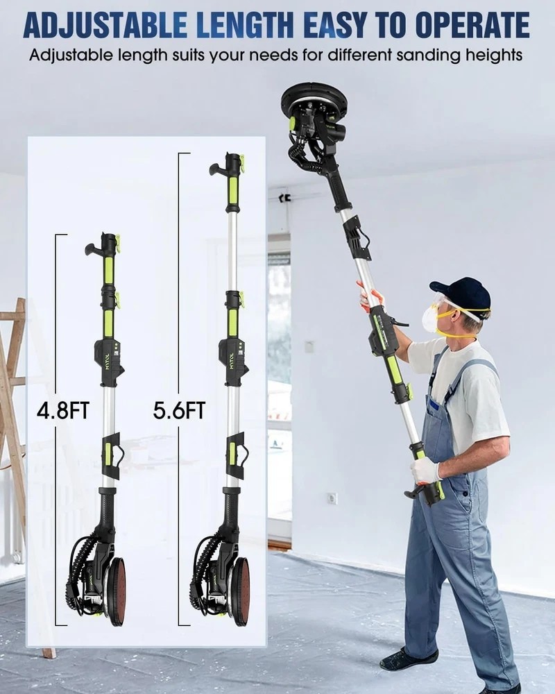 Electric Drywall Sander 7.2A Vacuum Dust Collection LED Light Variable Speed
