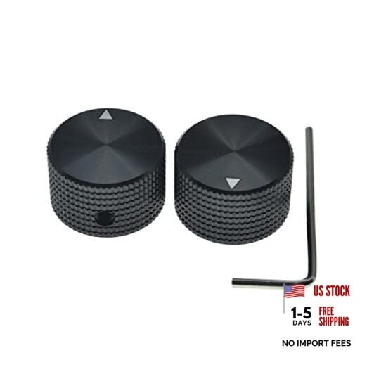 2pcs 63/64"(25mm) Diam. Aluminium Potentiometer Knobs 1/4" Grid Design Black