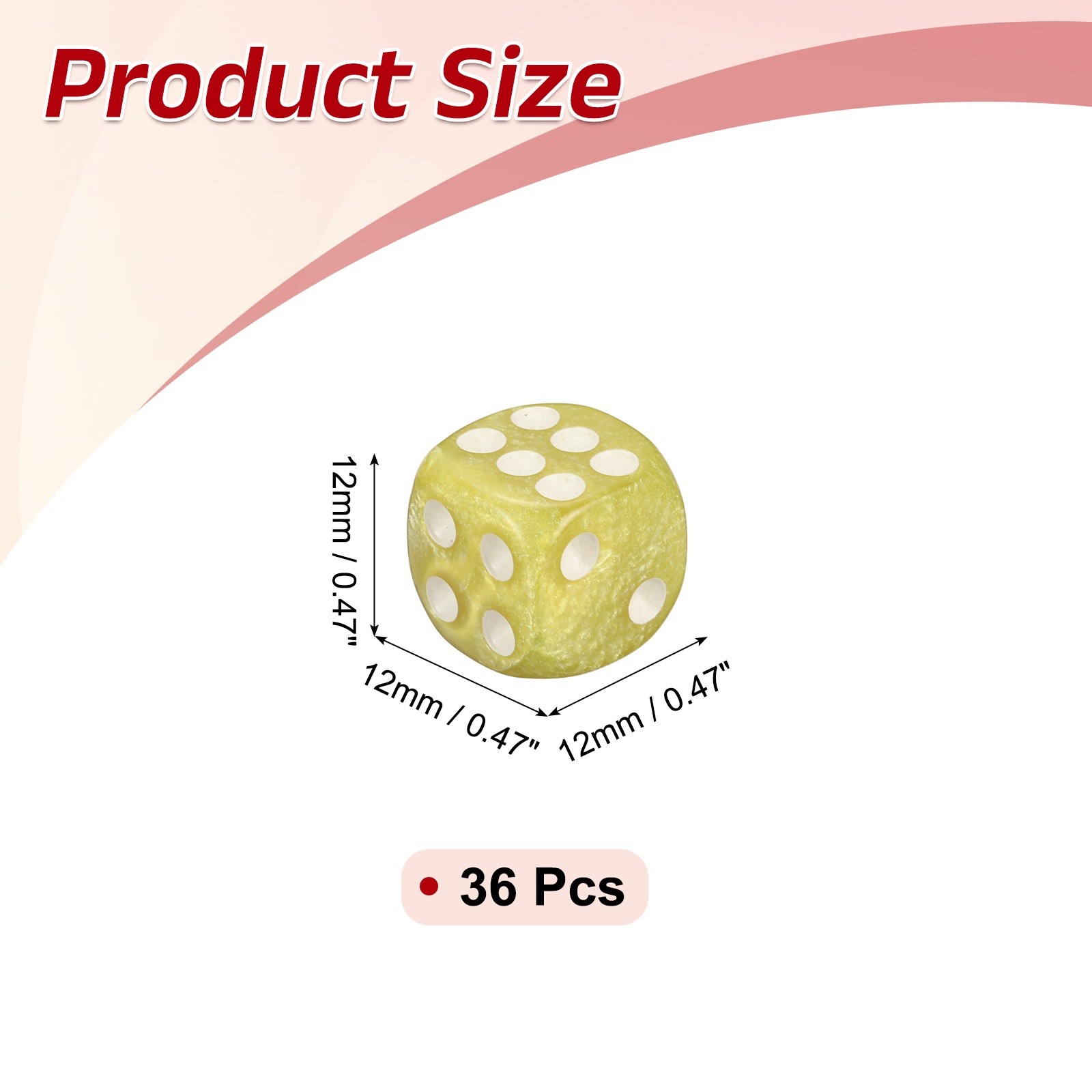 36Pcs Polyhedral Dice 12mm Pearl Pattern Square Dice, Yellow