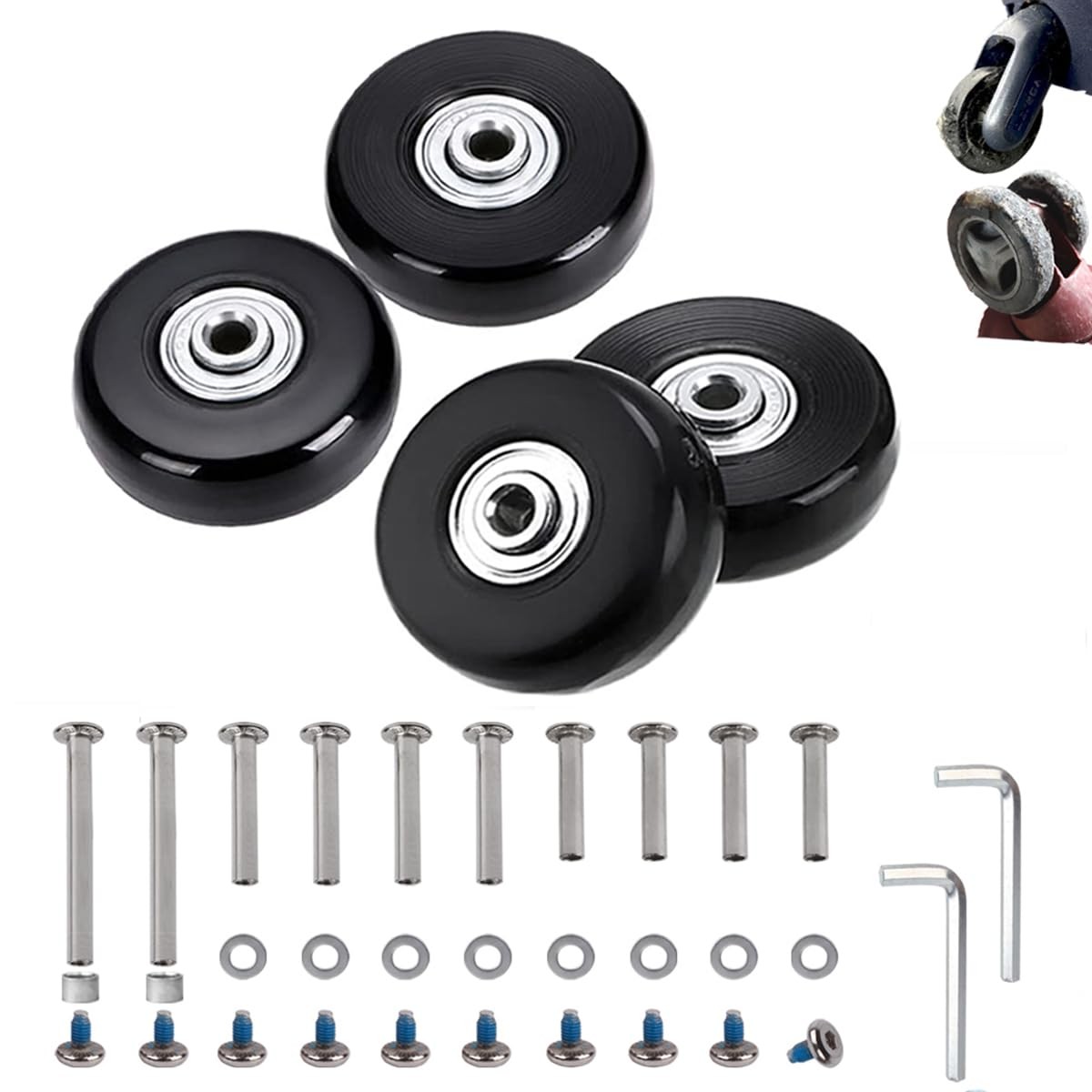 45mm Set of 4 Luggage Suitcase Replacement Wheels for Trolley Case Travel Bag...