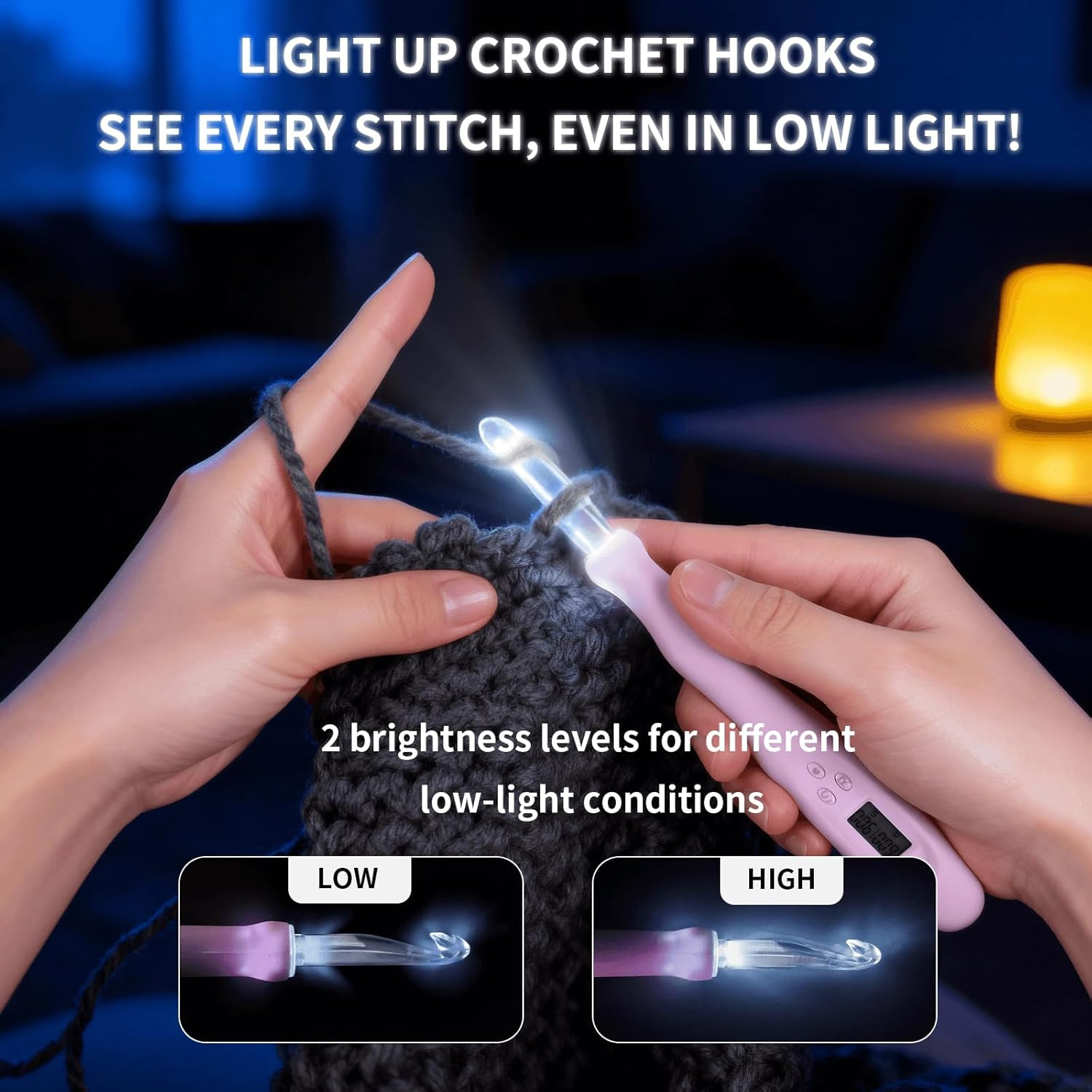 SPEENSUN Light Up Crochet Hook Set with Stitch/Row Counter, 18 Replaceable Heads