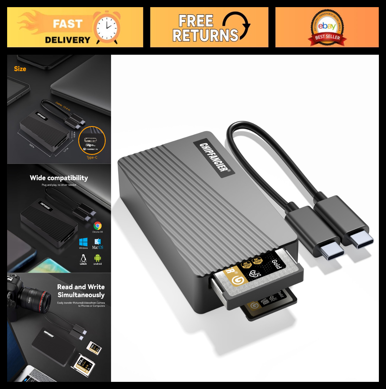 2-in-1 CFexpress Adapter Card Reader Type A & B, 40Gbps USB 4.0, Compatible with