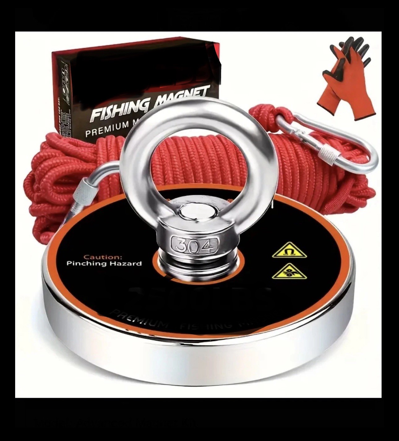 Strong Fishing Magnet Kit Single-sided Pull Force and Rope Carabiner US