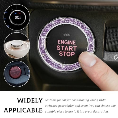Car Bling Engine Start Ring Decal, Crystal Rhinestone Push to Start Purple