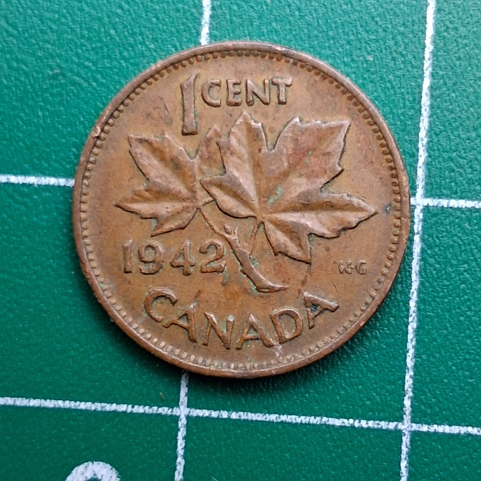 1942 Canada 1 Cent King George VI / Maple Leaf Bronze Coin