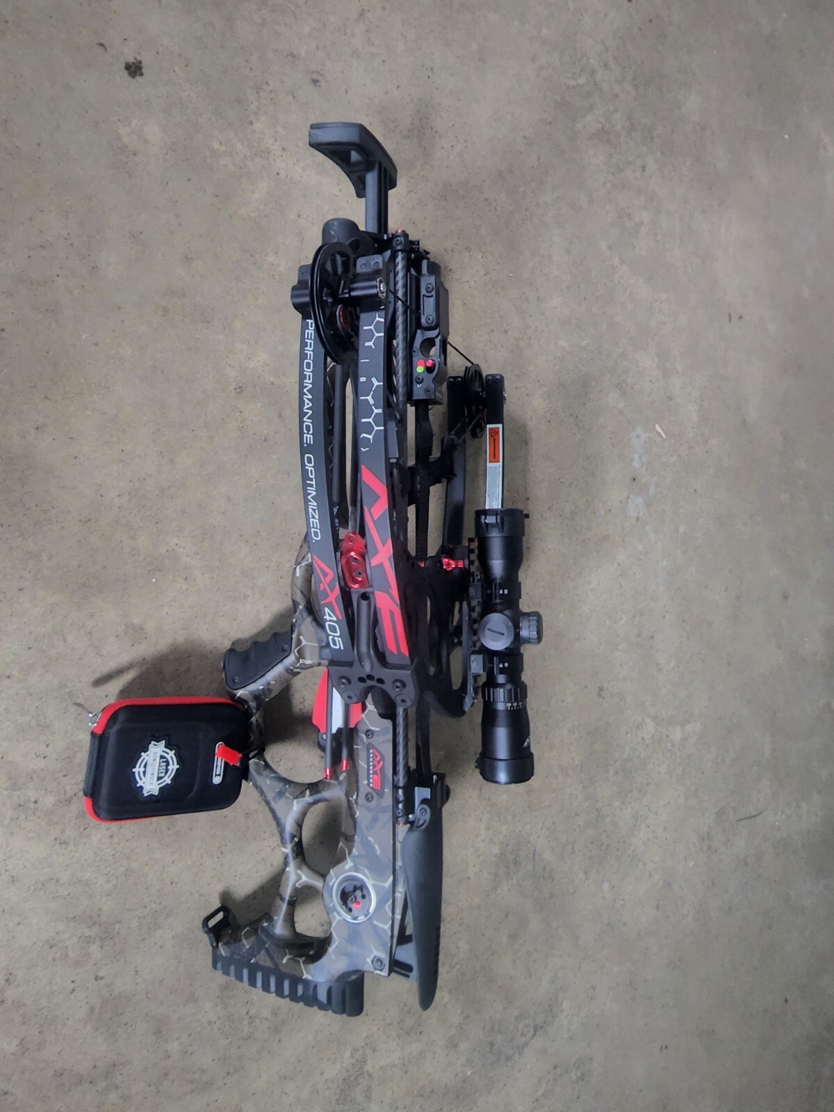 AXE 405 AX405 Crossbow with Multi-Range Reticle Scope and 3 Bolts - Camo 