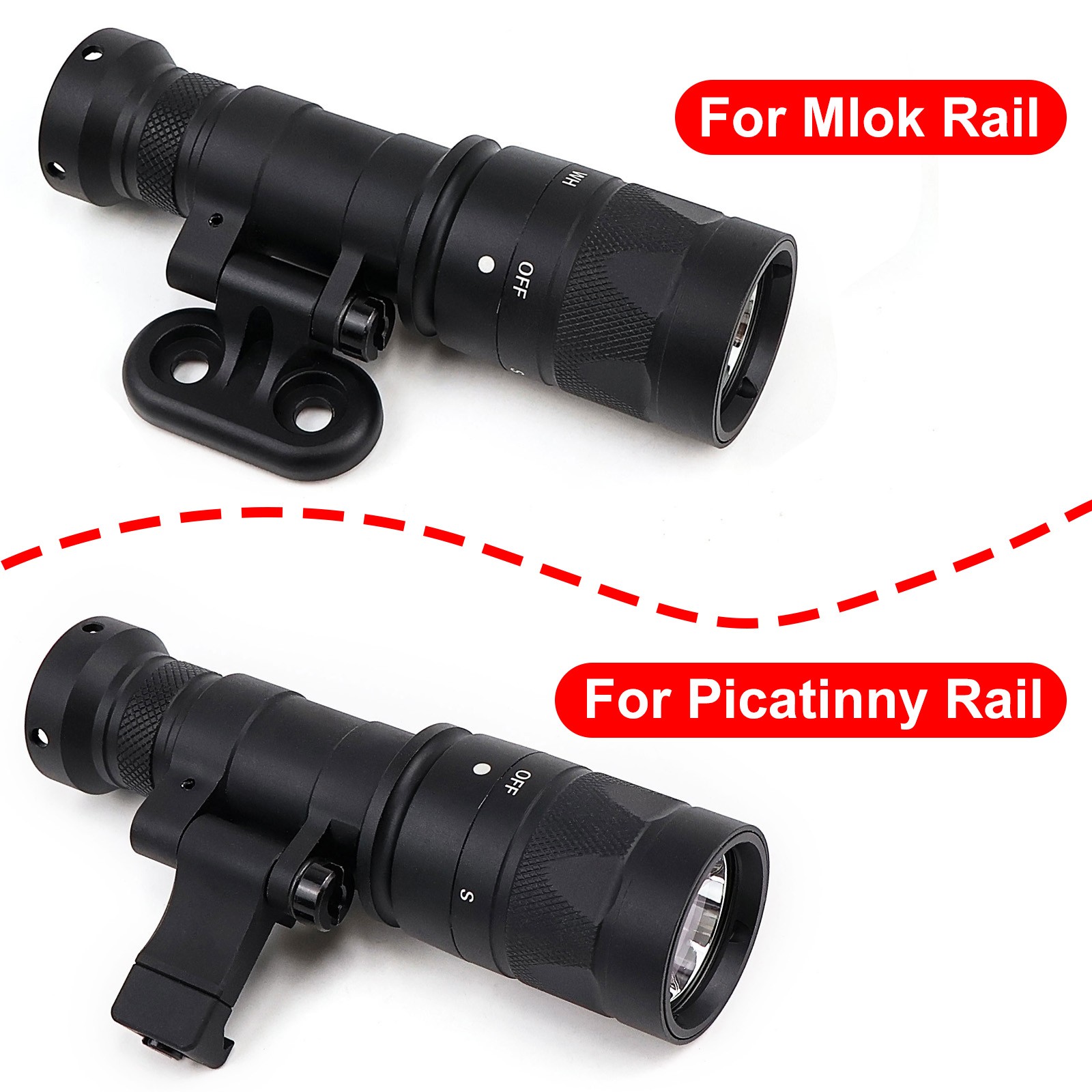 M340 Pro Tactical Flashlight 800lm LED Weapon Light / Mlok Mount Fit 20mm Rail