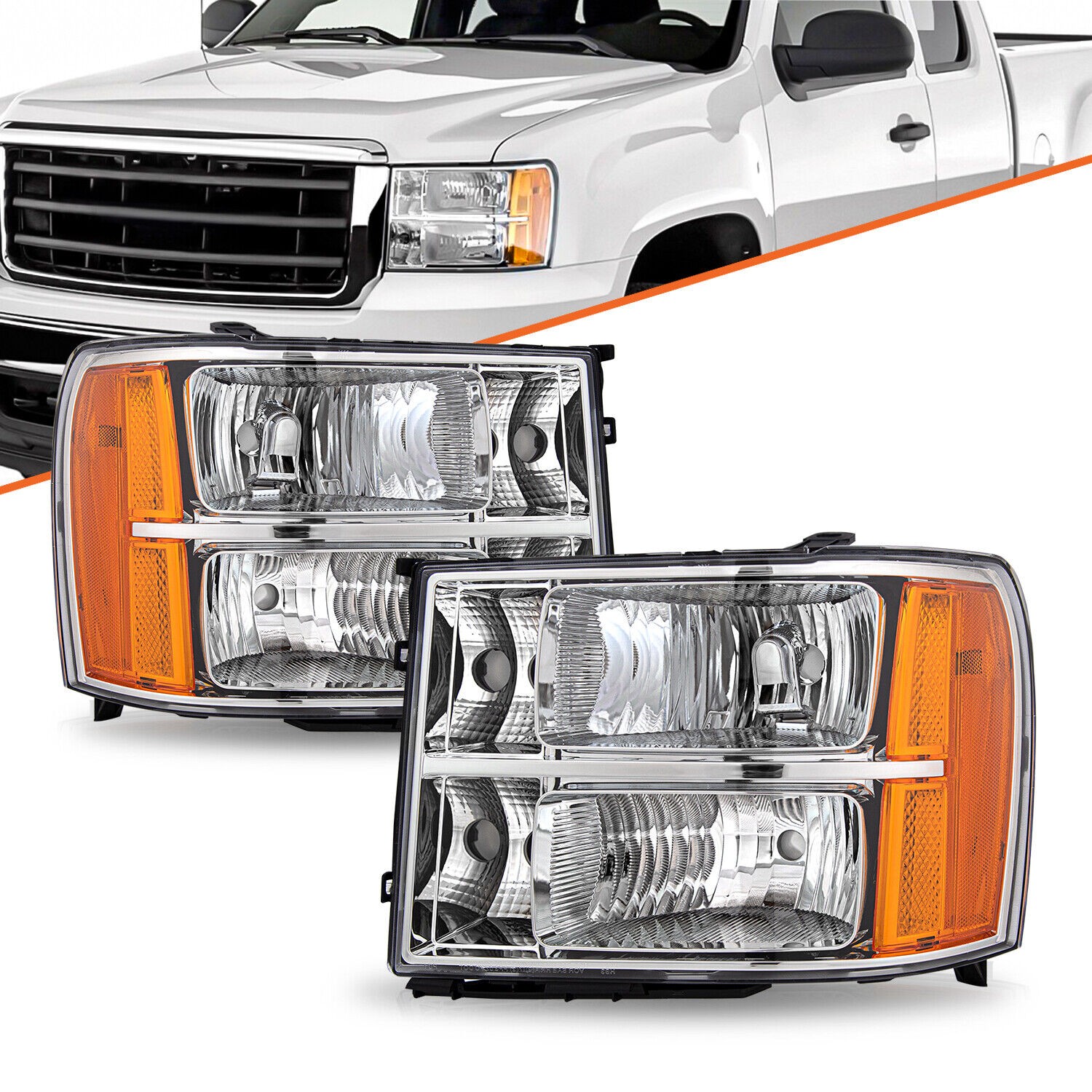 Fit For GMC Sierra 1500 2500HD 3500HD 2007-2013 Headlights Clear Lens Headlamps