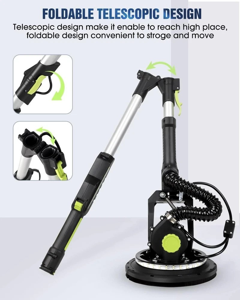 Electric Drywall Sander 7.2A Vacuum Dust Collection LED Light Variable Speed