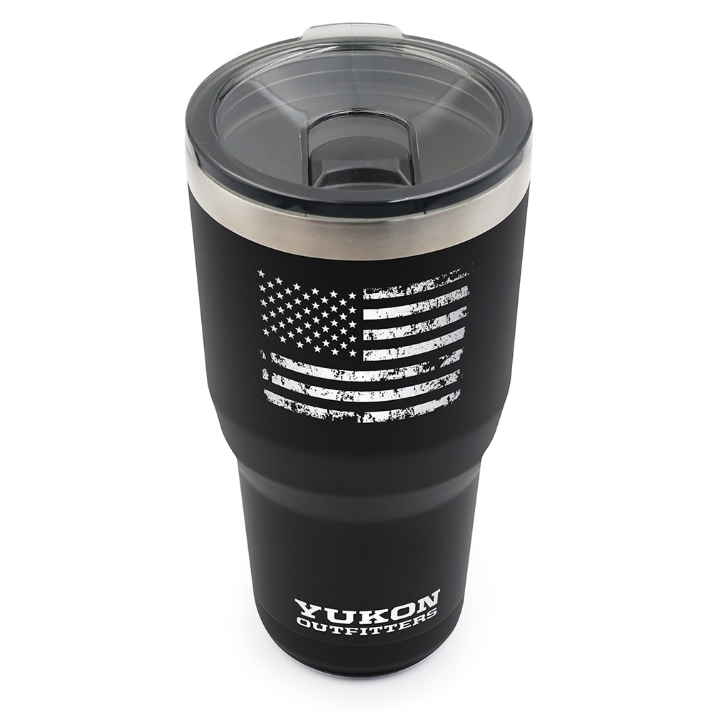 YUKON OUTFITTERS Freedom 30oz Black with Vintage USA Flag Engraving Tumbler