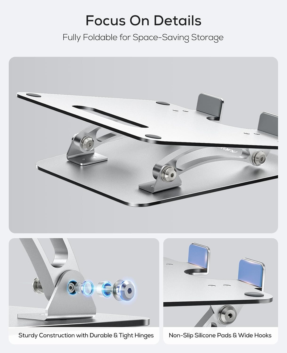 Ergonomic Adjustable Laptop Stand for Desk, Dual Foldable Computer Riser