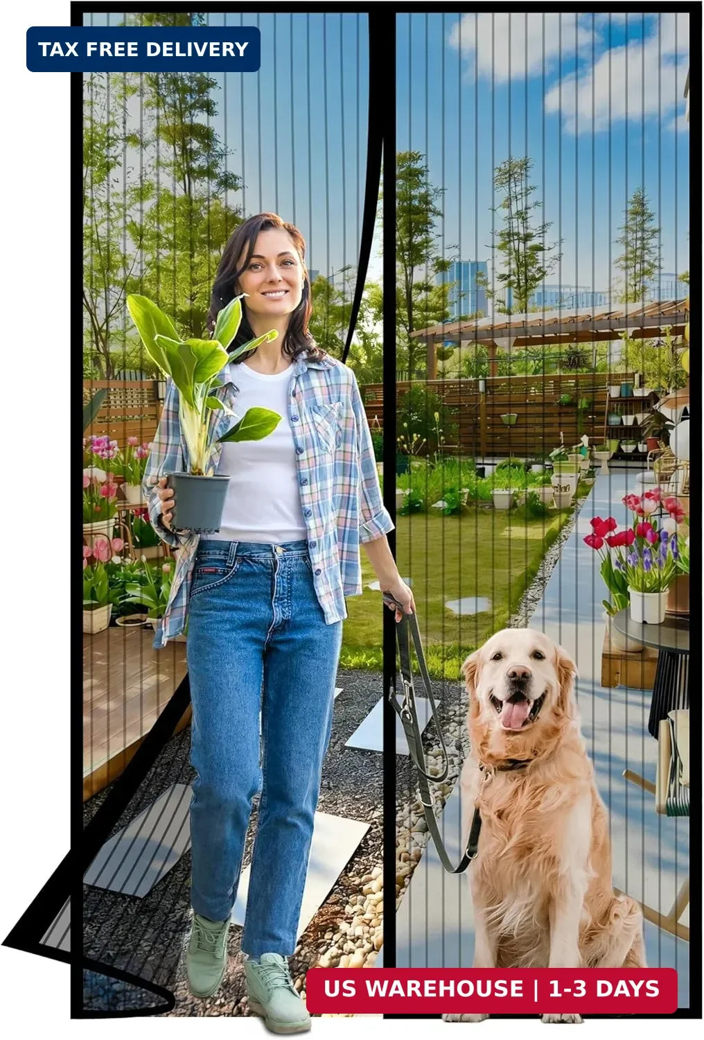 Magnetic Screen Door -Fit Door Size 36.0 x 80.0'' Retractable Screen Door Mesh