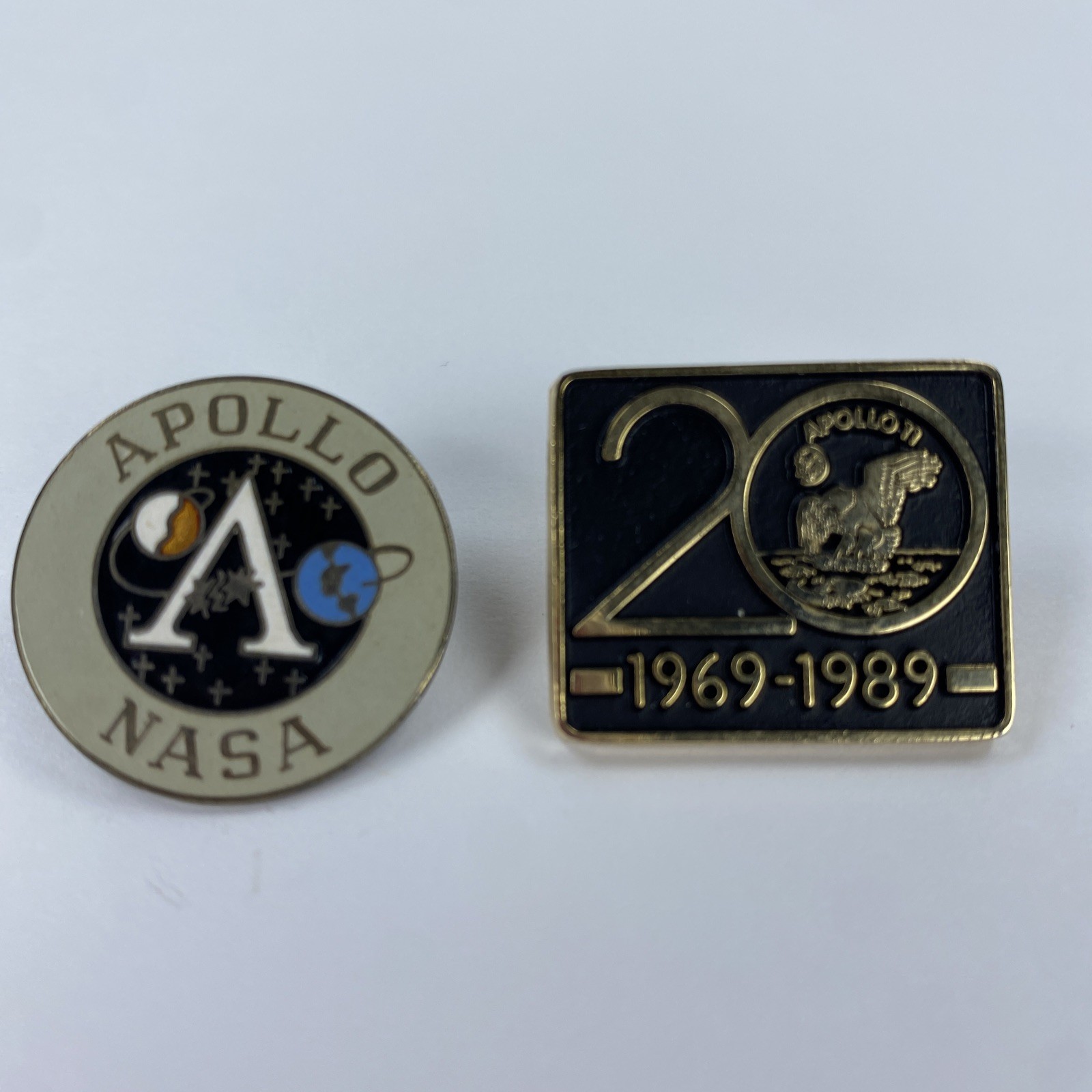 NASA Apollo 11 Pin Vintage Pin 1969-1989 Black W/ Eagle 1” & Apollo NASA Pin VTG