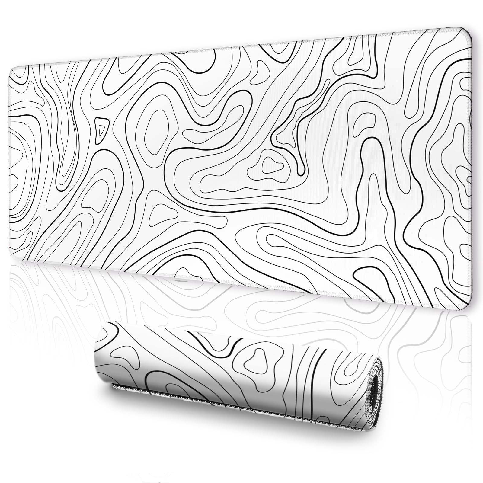 White Topographic Mouse Pad XXL - Extended Gaming Mousepad, Large Non-Slip De...