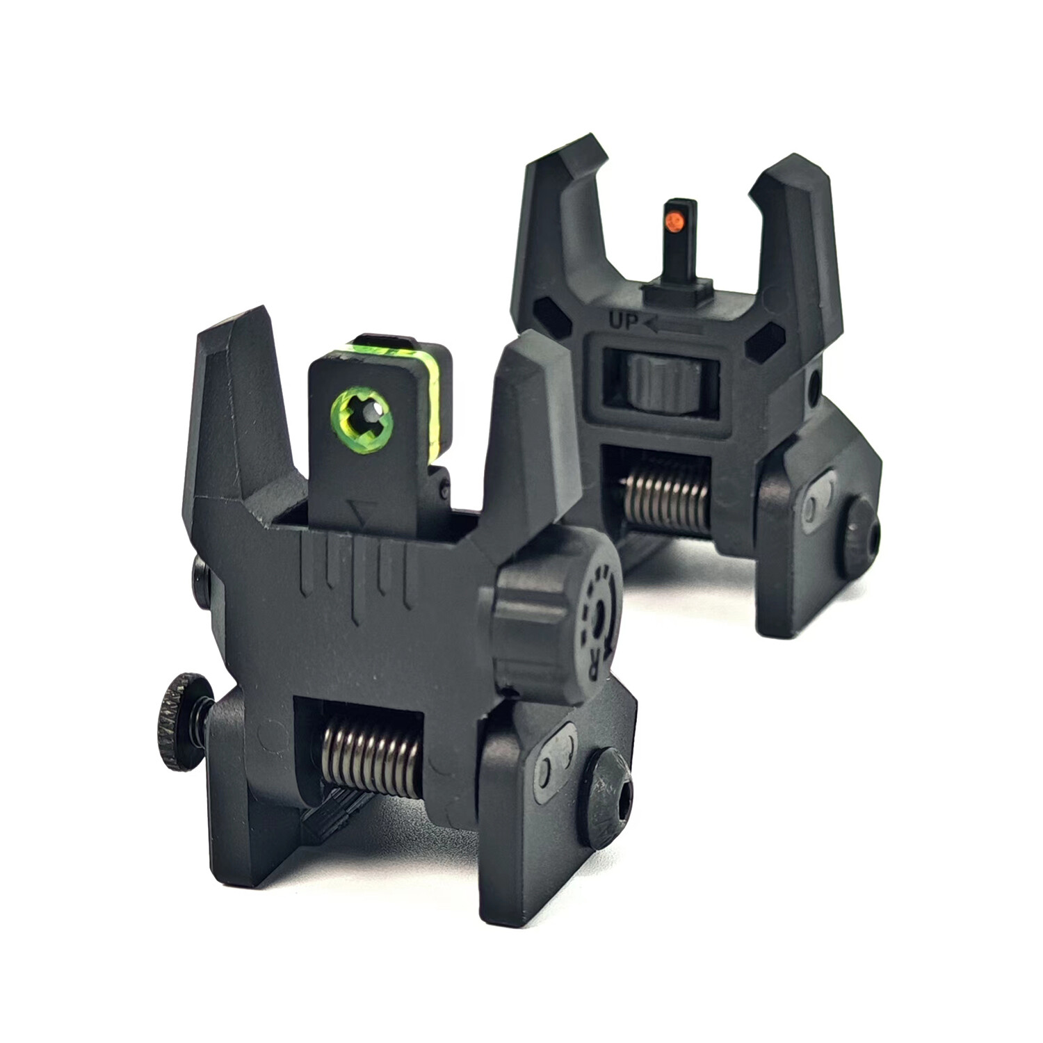 Foldable Iron Sights Flip-up Front and Rear Sight Fiber Optics Dual Aiming Mode