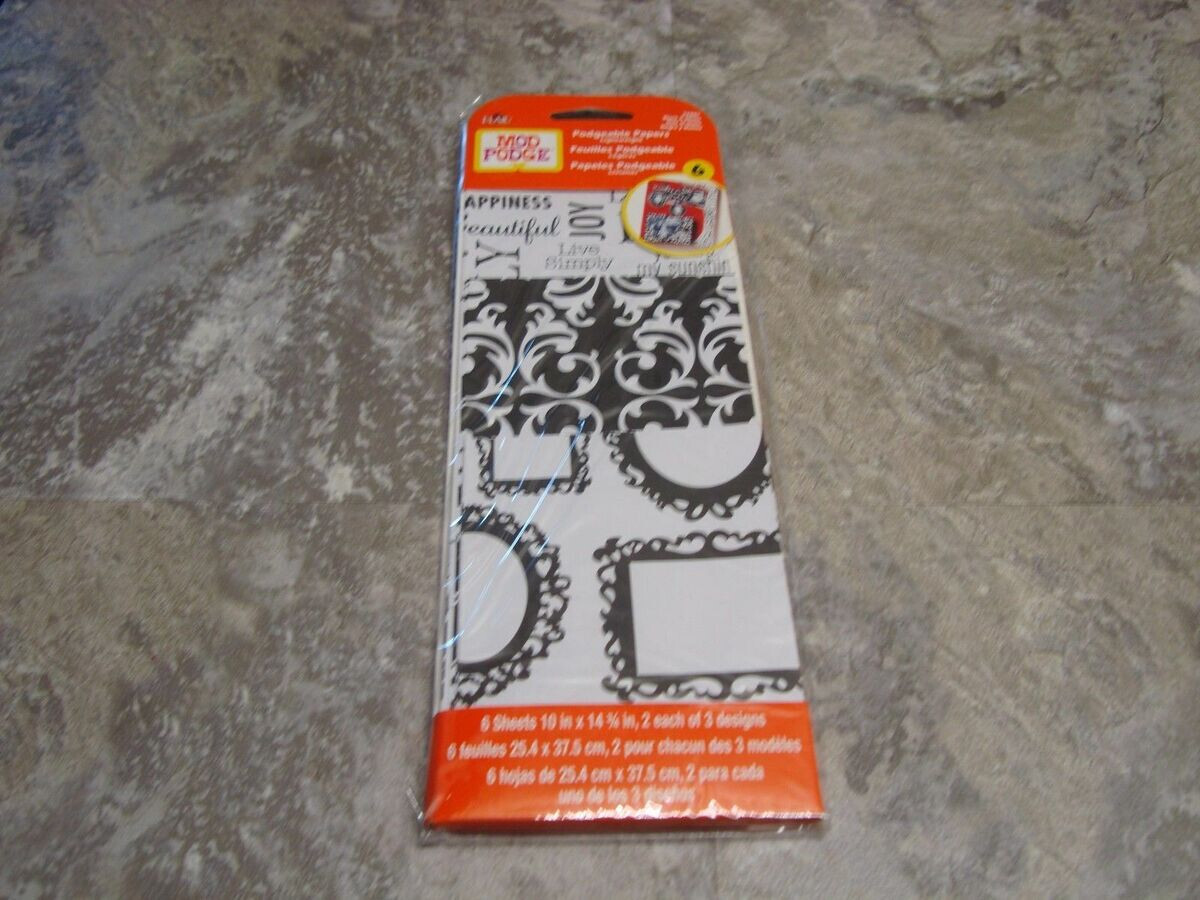Mod Podge Podgeable Papers 24881 Black & White Damask, Frames and Words