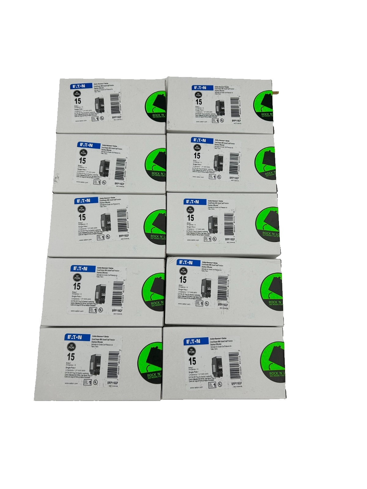 Eaton BRP115GF Ground Fault Circuit Breaker 15A 1-Pole 120V - Lot of 10