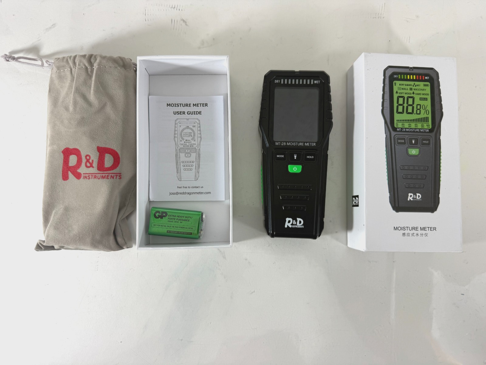 R&D Instruments MT-28 Pinless Digital Moisture Meter Multi-Material