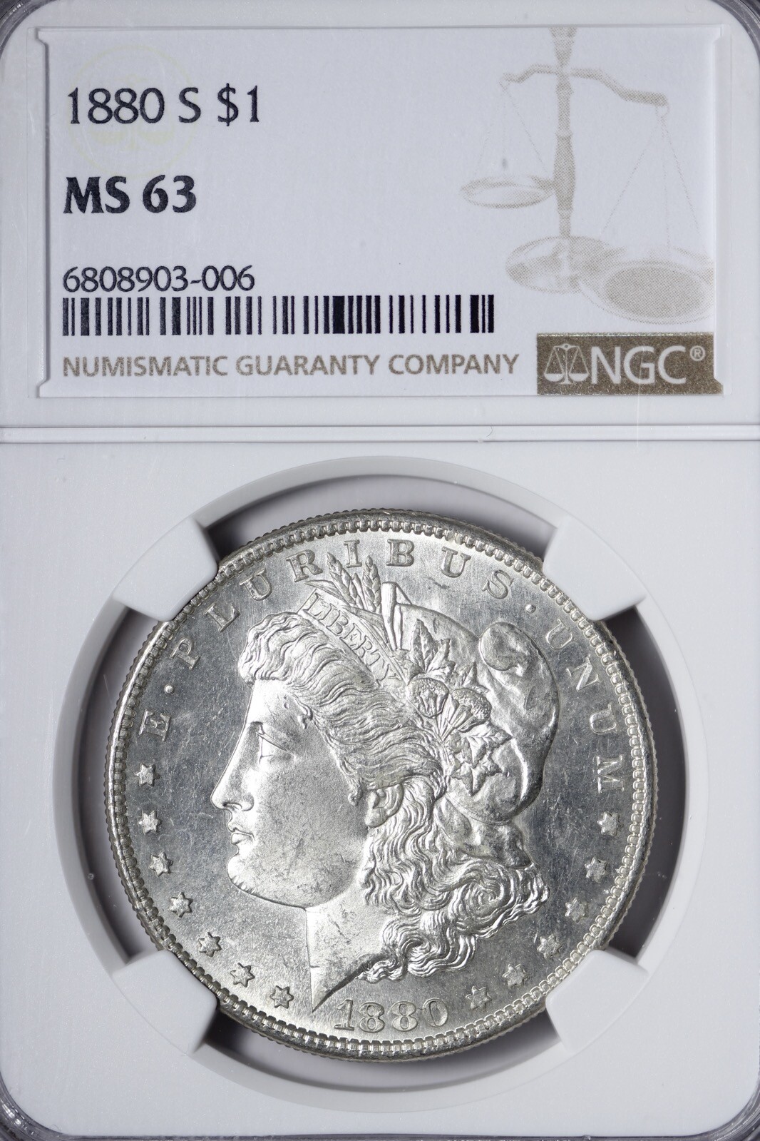 BU 1880-S Morgan Silver Dollar NGC MS63 Light Toning QUIFM
