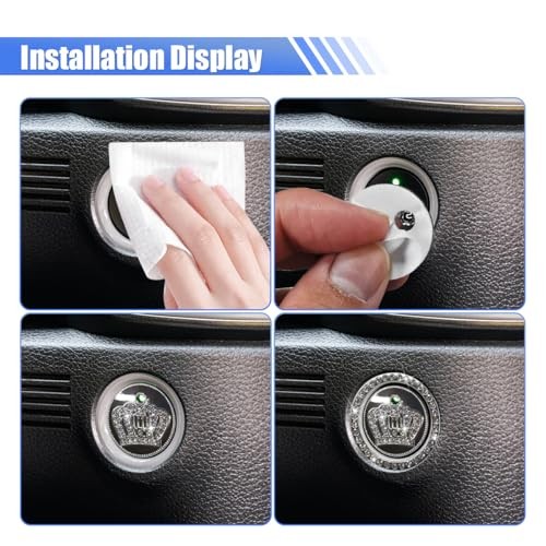 Craedli Bling Crown Car Engine Start Ring Sticker, Sparkly Rhinestone Key White