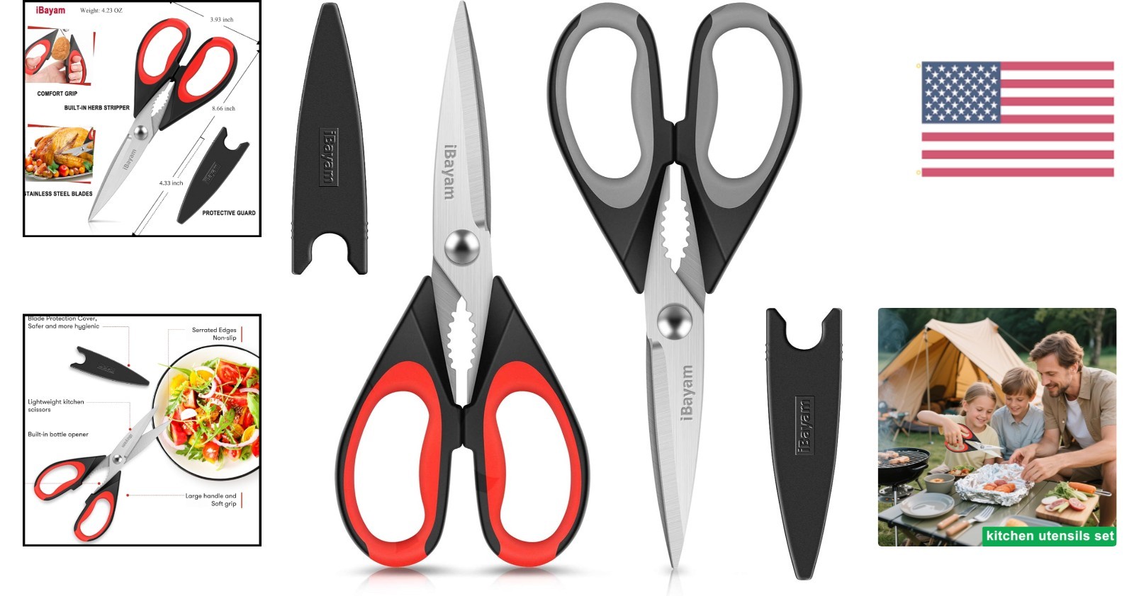 Versatile 2-Pack Kitchen Scissors - Multi-Purpose Heavy Duty & Dishwasher Safe