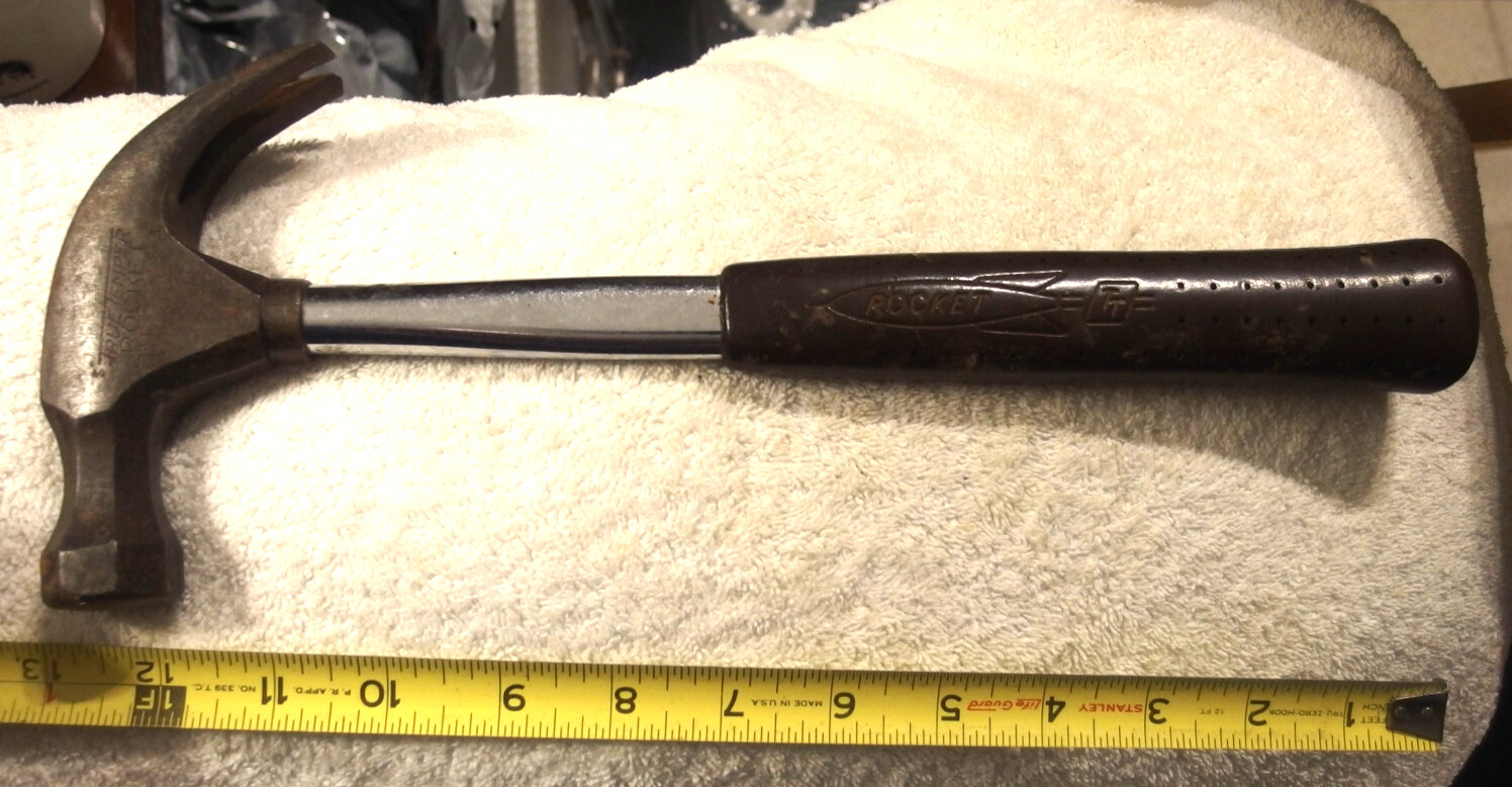 13" TRUE TEMPER ROCKET claw  HAMMER A16 BROWN HANDLE PATENT NUMBER VTG rare tool