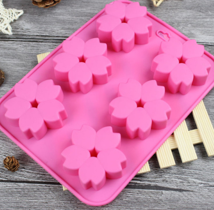 Silicone Molds 6 Cups Flower Sakura Reusable Ice Cube Dessert Chocolate Mold