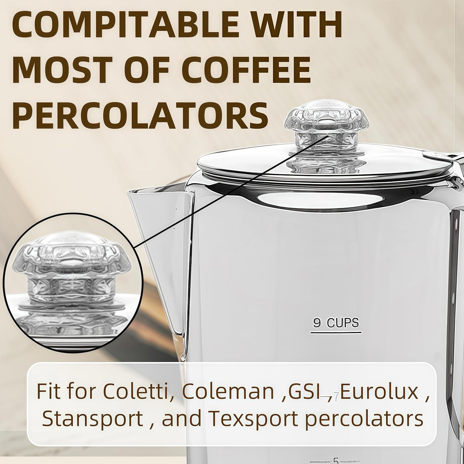 Coffee Percolator Glass Top Replacement for Coletti, Coleman, Gsi, Eurolux, Stan