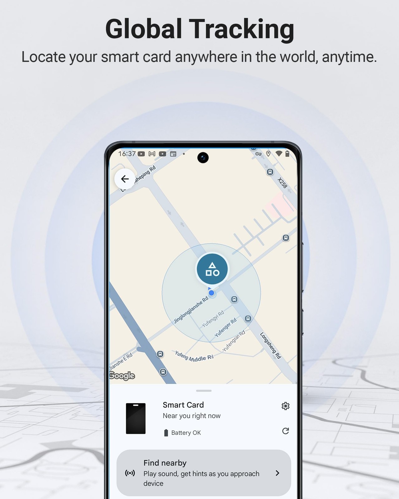 Android Wallet Tracker Card, Smart Card (Android Only), GPS Black