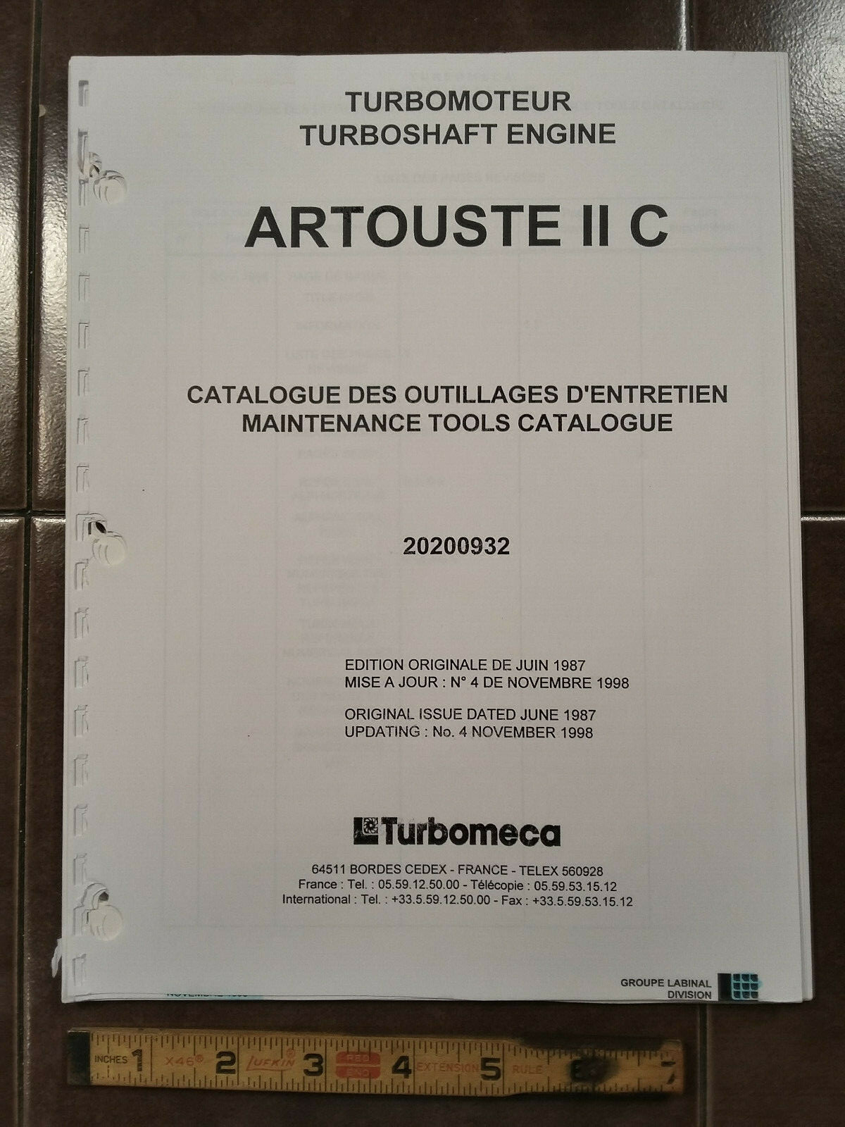Turbomeca Artouste-IIC Engine Maintenance Tools Catalogue Manual in French