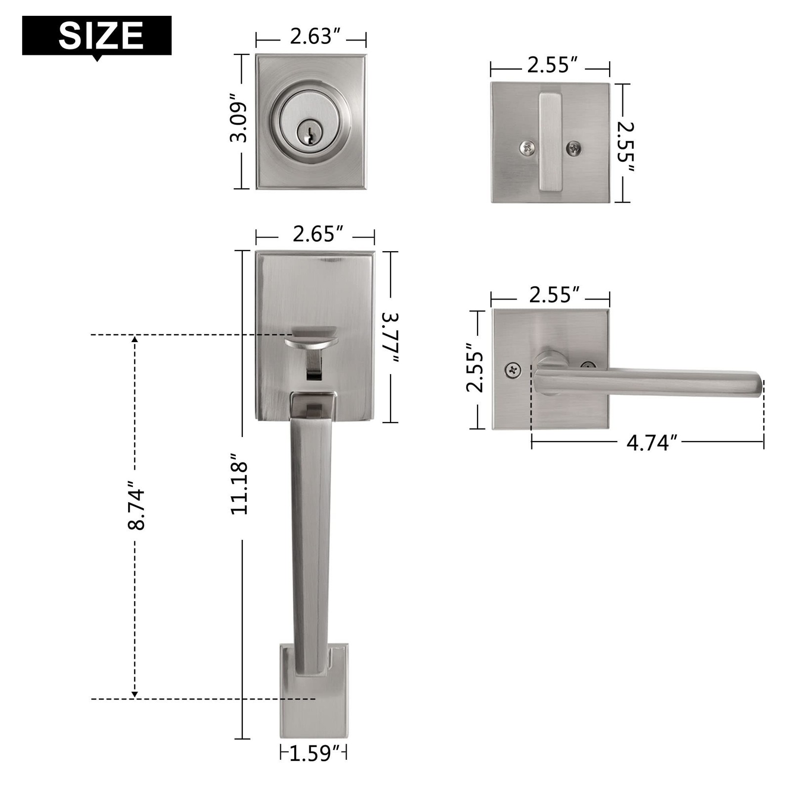 KIAYACI Front Door Lock Set Silver Door Handle Front Door Handle Sets with De...
