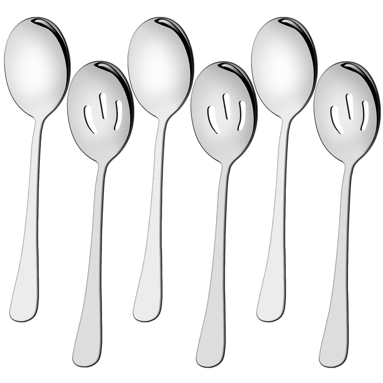 6 Stainless Steel Serving Spoons Set 8.7 Inch Buffet Slotted Serving Utensils