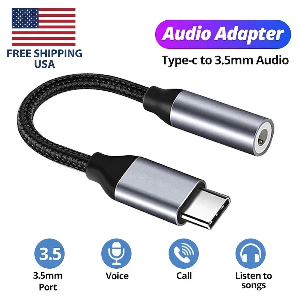 USB-C Type C to 3.5mm 1/8" Aux Audio Jack Active DAC Headphone Adapter Cable