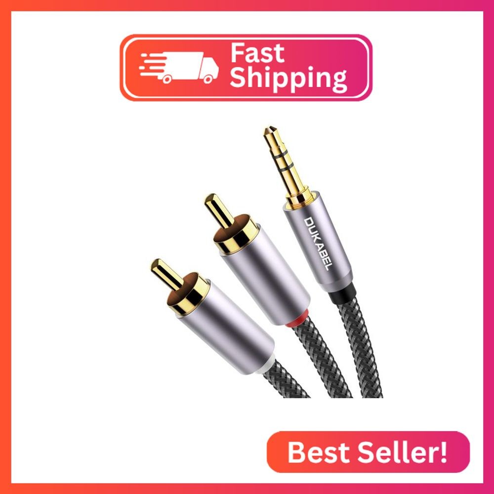 DUKABEL Top Series Long RCA Cables (16 Feet / 5 Meters) - 2-Male RCA to AUX Audi
