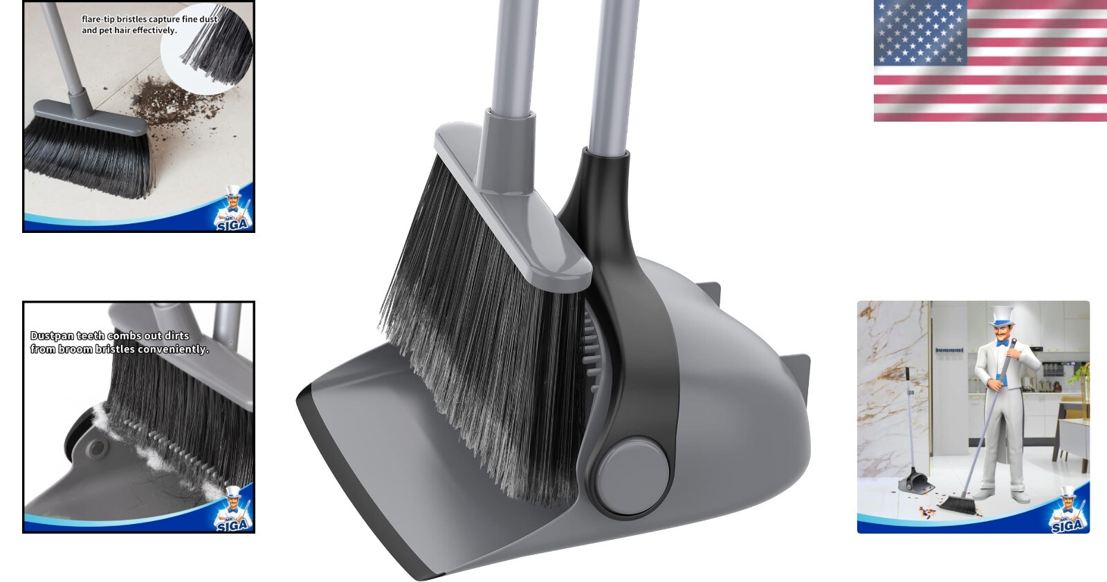 Stylish Gray Broom and Dustpan Set with Comfort Grip for Stress-Free Cleaning