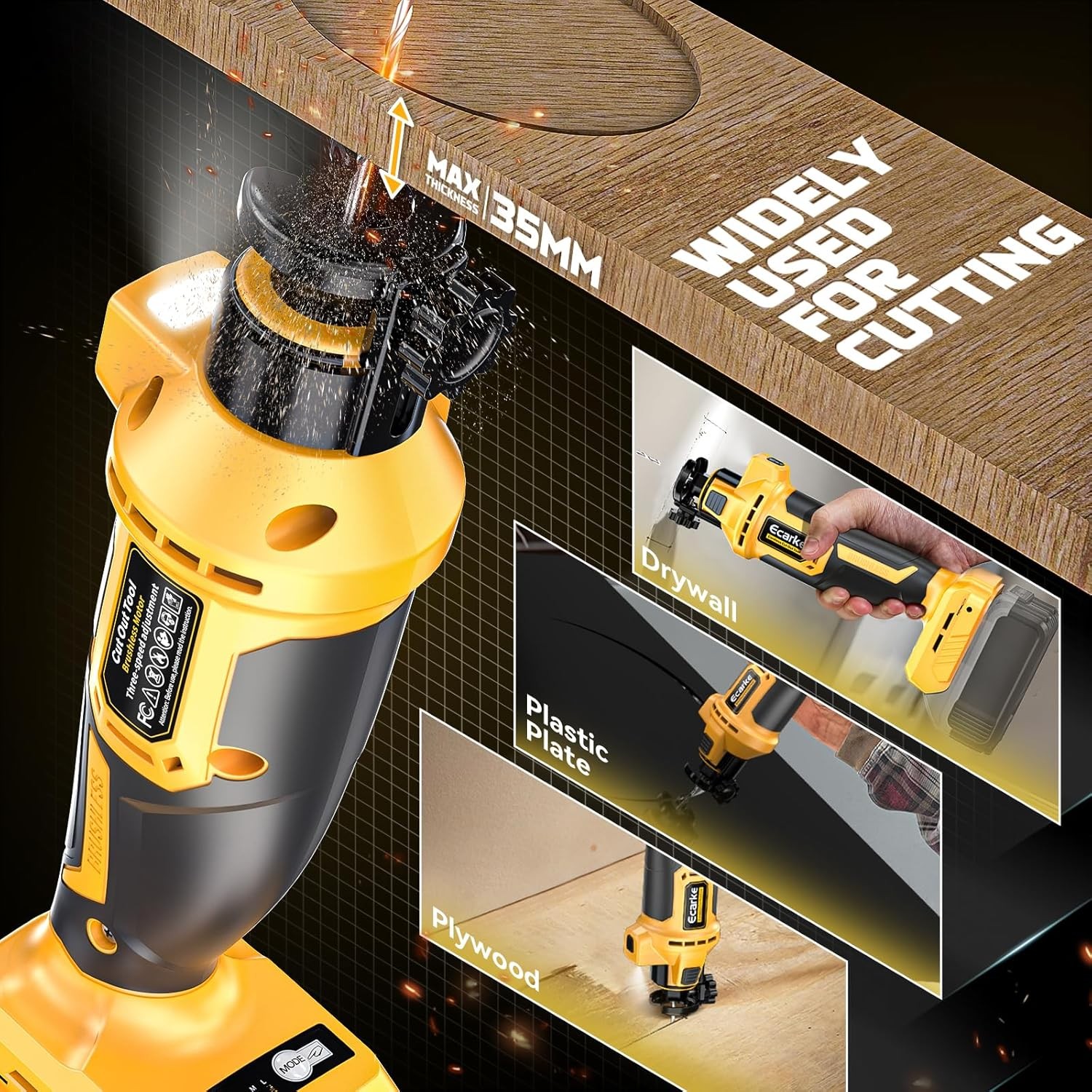 Cordless drywall cutting tool, compatible with DeWALT batteries: