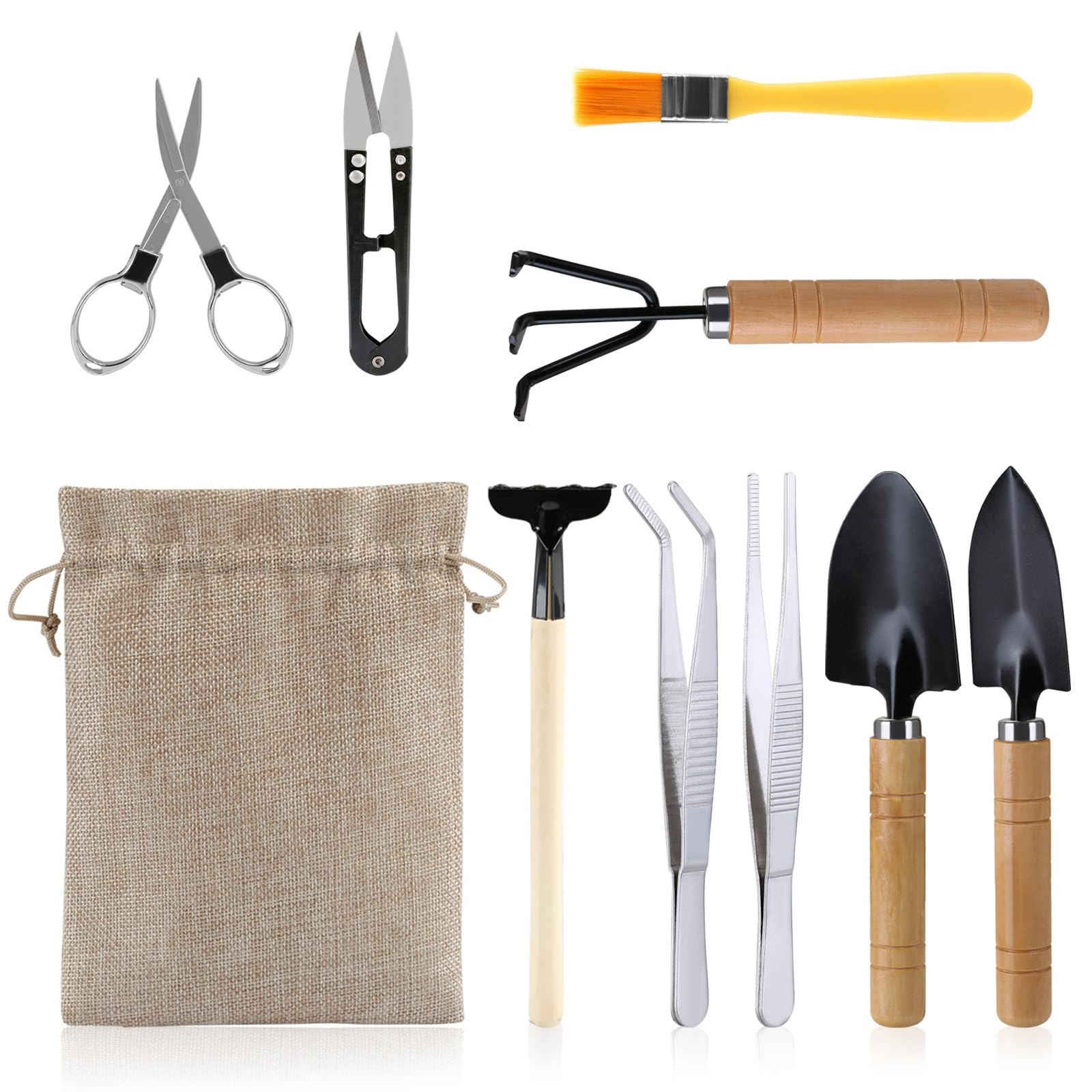 9PCS Basic Bonsai Tools Set, Tree Kit Mini Garden black, brown