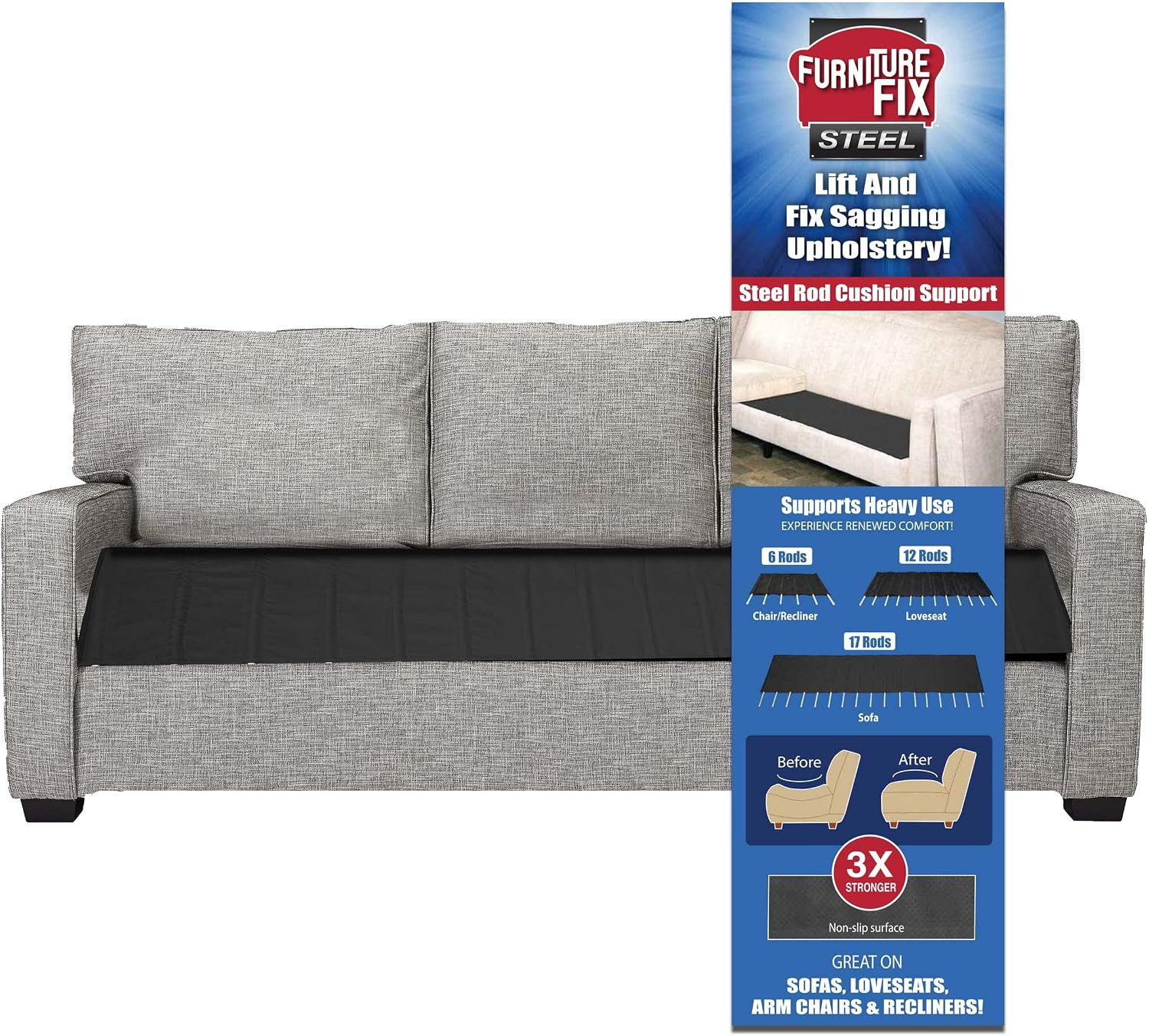 Adjustable Steel Furniture Fix for Chairs, Sofas & Couches - 66x17 Inches Black